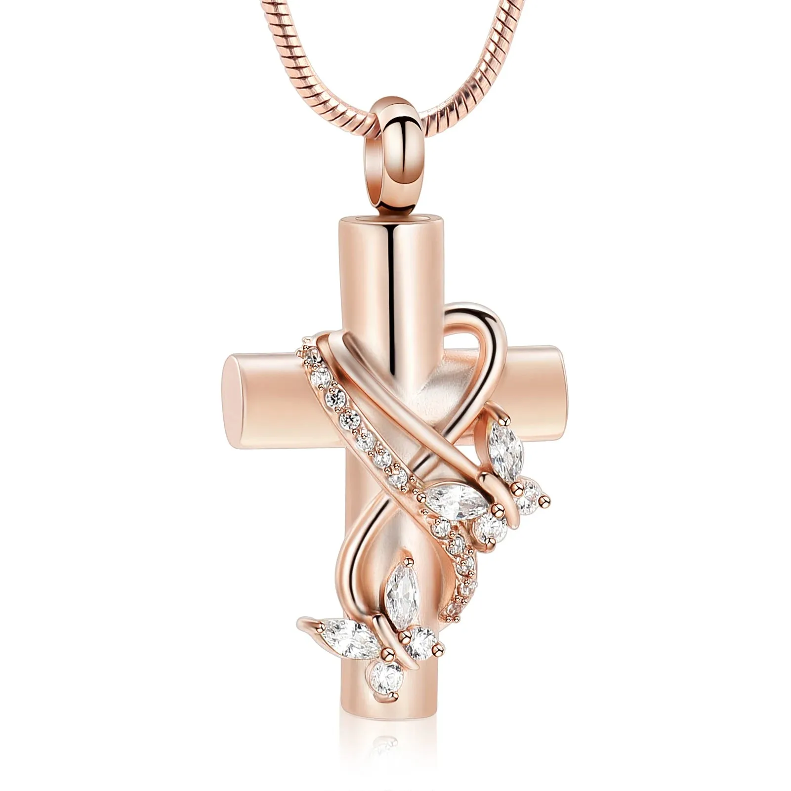 Cross & Butterflies Cremation Necklace