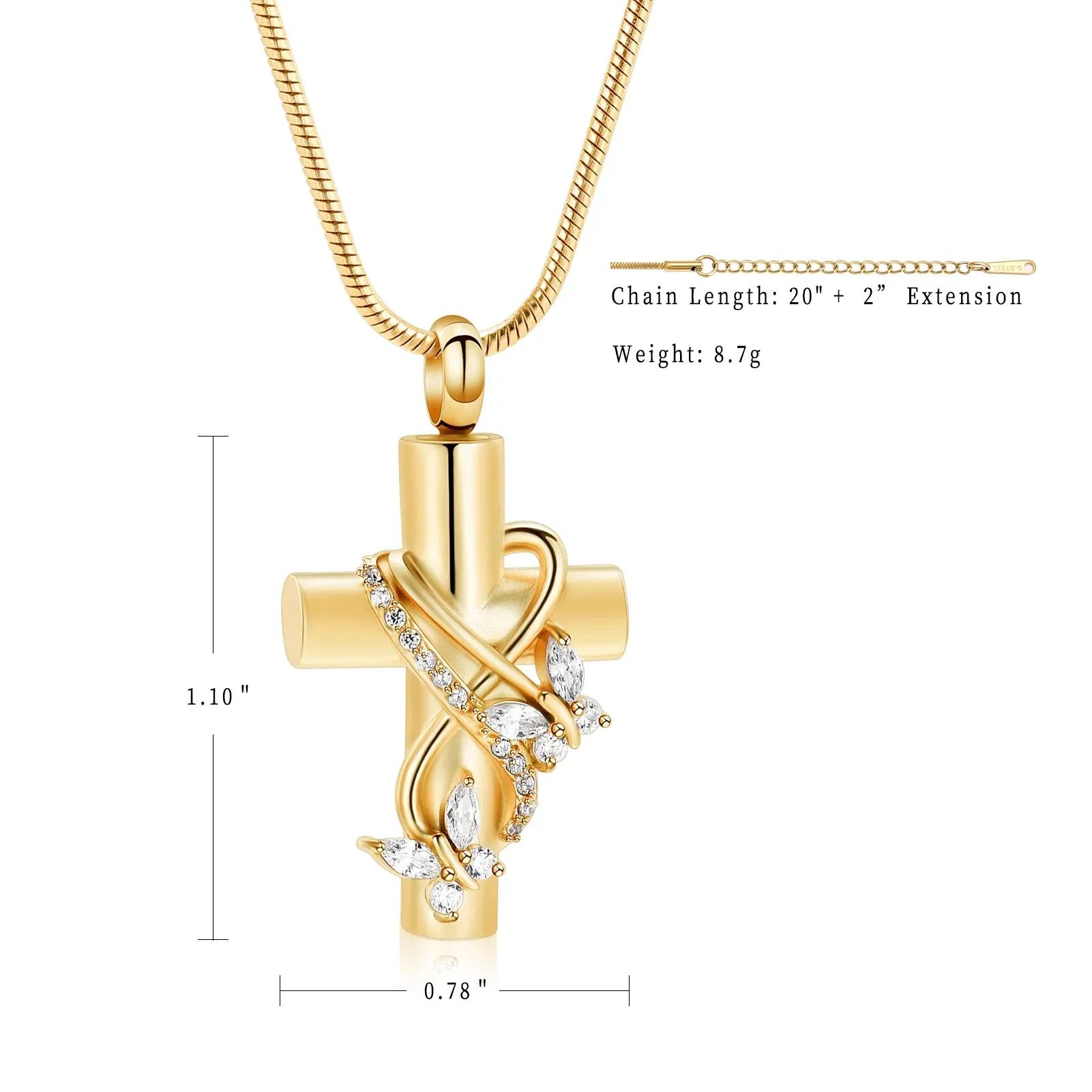 Cross & Butterflies Cremation Necklace